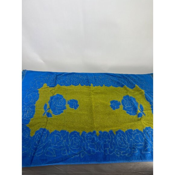 VTG Tastemaker Mohawk Bathroom Towel Roses Avocado Green & Royal Blue Retro - Picture 5 of 6